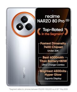 realme NARZO 80 Pro 5G (Speed Silver,12GB+256GB) | Segment's 1st MediaTek Dimensity 7400 Chipset | 6000mAh Titan Battery + 80W Ultra Charge | 4500nits HyperGlow Esports Display | IP69 Waterproof