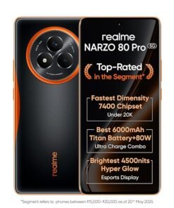 realme NARZO 80 Pro 5G (Nitro Orange,8GB+256GB) | Segment's 1st MediaTek Dimensity 7400 Chipset | 6000mAh Titan Battery + 80W Ultra Charge | 4500nits HyperGlow Esports Display | IP69 Waterproof