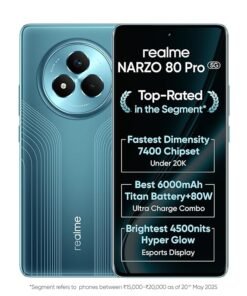 realme NARZO 80 Pro 5G (Racing Green,8GB+128GB) | Segment's 1st MediaTek Dimensity 7400 Chipset | 6000mAh Titan Battery + 80W Ultra Charge | 4500nits HyperGlow Esports Display | IP69 Waterproof